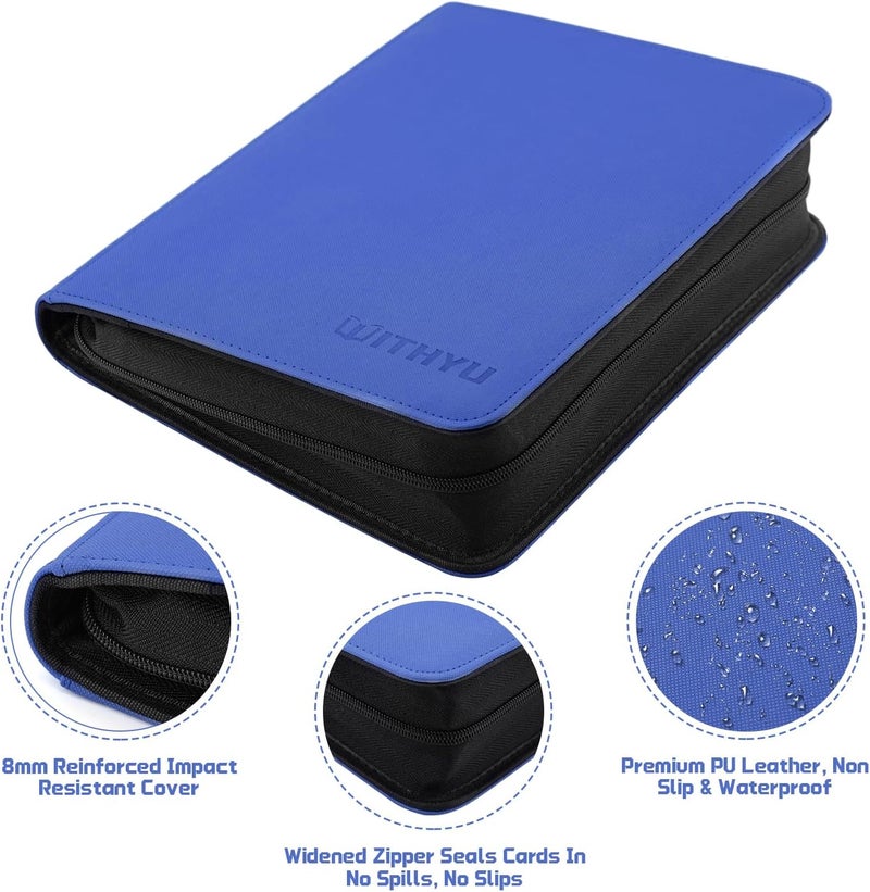 WITHYU Top Loader Binder, 4 Pocket Trading Card Binder for 3"x4" Rigid Cards, 128 Pockets Card Album with Ringless Design, Cards Storage Organizer for Sports, TCG, MTG (Deep Blue) - Image 5